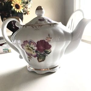 Porclein 2Cup Musical Tea Pot, 14K gold trim